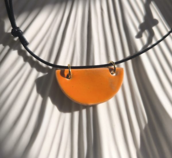 "Half Sun" – Handmade Ceramic Necklace in Orange