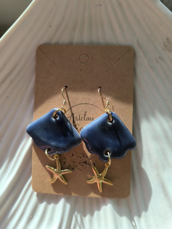 Aegean Whisper – Blue Shell Earrings with Freshwater Pearls - Image 2