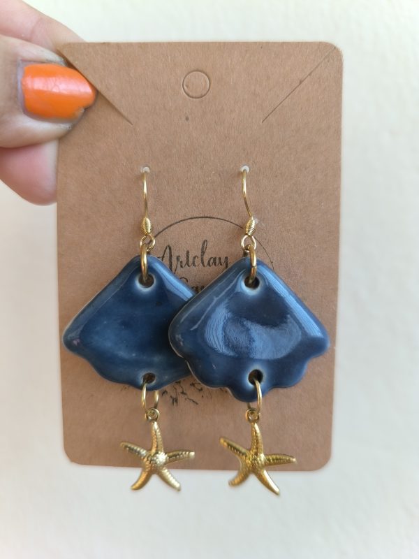Aegean Whisper – Blue Shell Earrings with Freshwater Pearls - Image 3