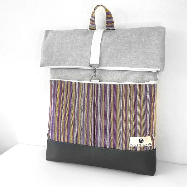 Backpack Grey With Purple And Yellow Stripes - Image 2