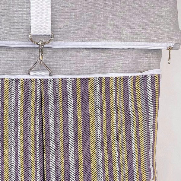 Backpack Grey With Purple And Yellow Stripes - Image 3