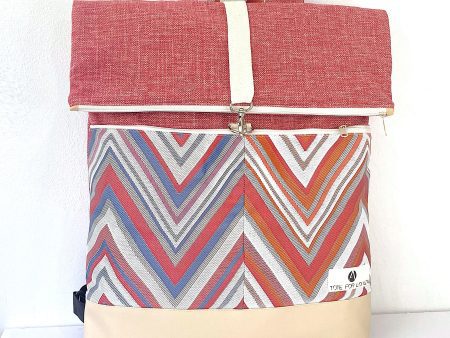 backpack red with geometric pockets 1