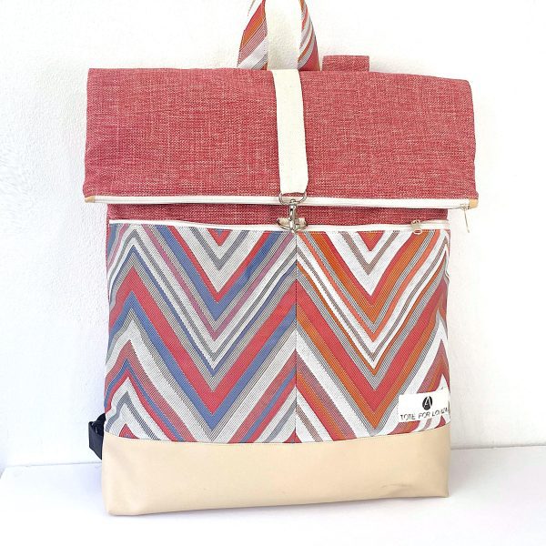 backpack red with geometric pockets 1