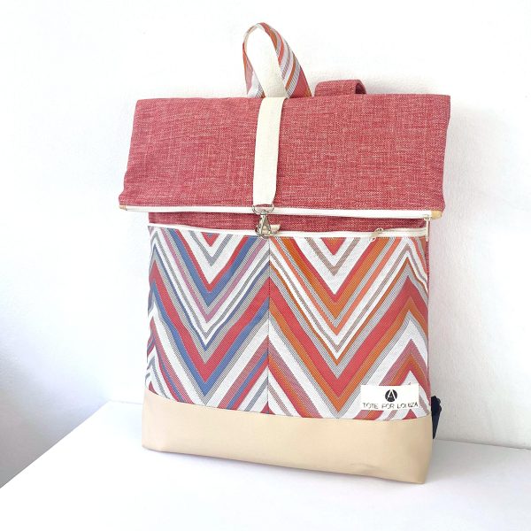 backpack red with geometric pockets 2