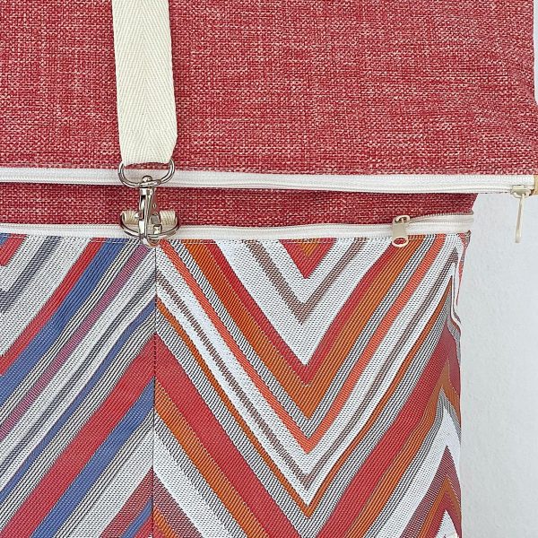 backpack red with geometric pockets 3