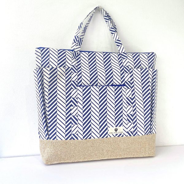 Beach Bag Oversized Waterproof With Large Pockets Blue And White