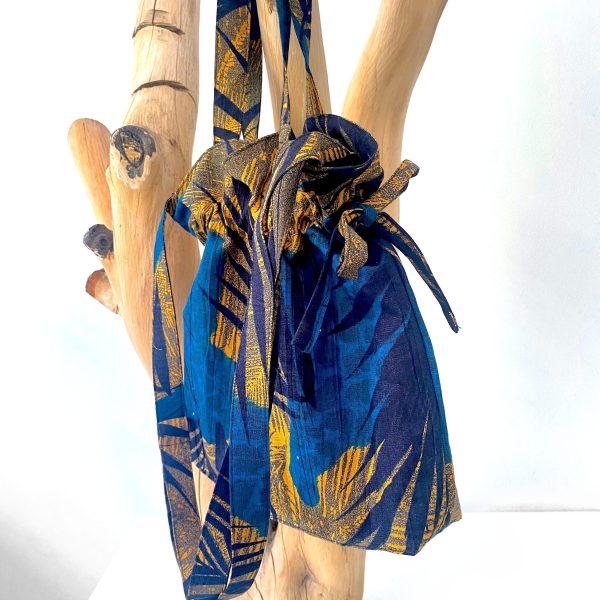 bucket fashion bag blue black gold tropical 2