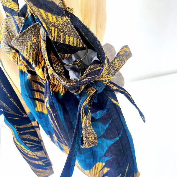 bucket fashion bag blue black gold tropical 3