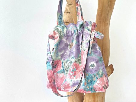 bucket fashion bag pastel pink and purple flowers 1