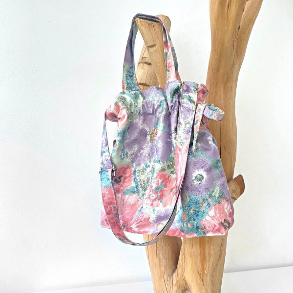 bucket fashion bag pastel pink and purple flowers 1