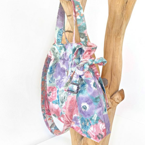 bucket fashion bag pastel pink and purple flowers 2