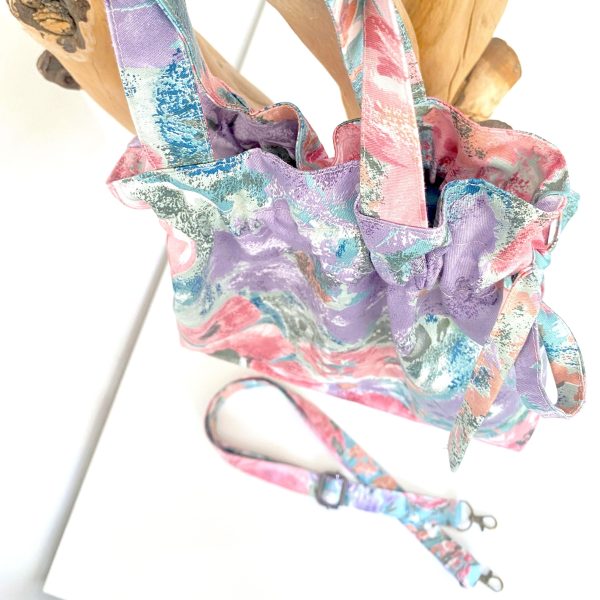 bucket fashion bag pastel pink and purple flowers 3