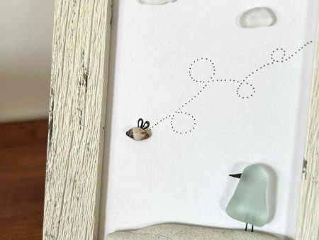 Seaglass Bird and Bee Art – Whimsical Nature Scene with Real Pebbles and Beachglass