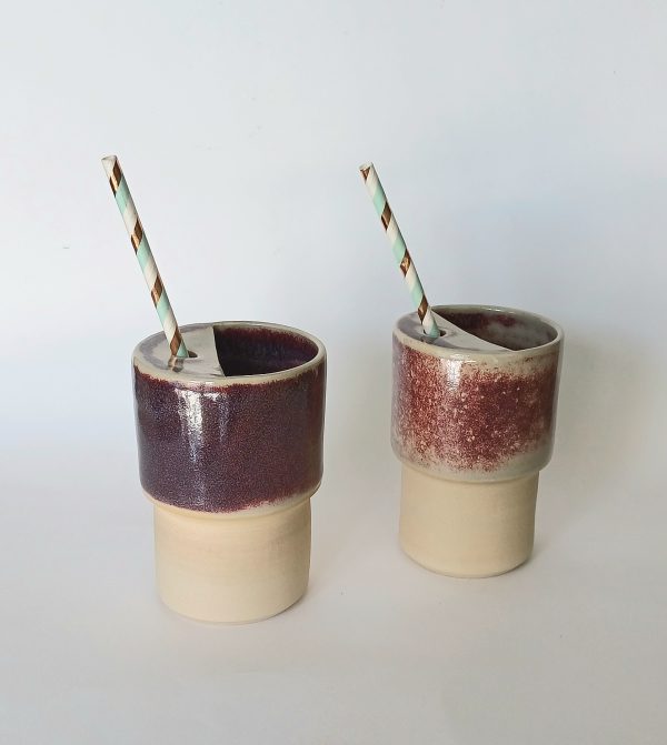 Handmade Ceramic Cup with straw holder