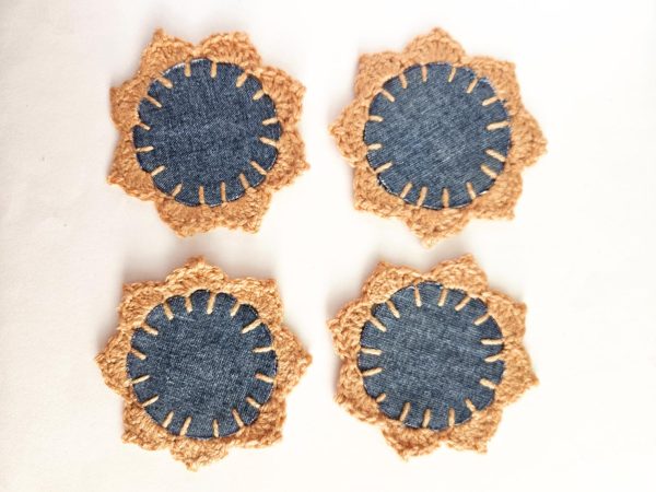 the "Eternal denim" double-sided handcrafted crochet coasters - set of 4