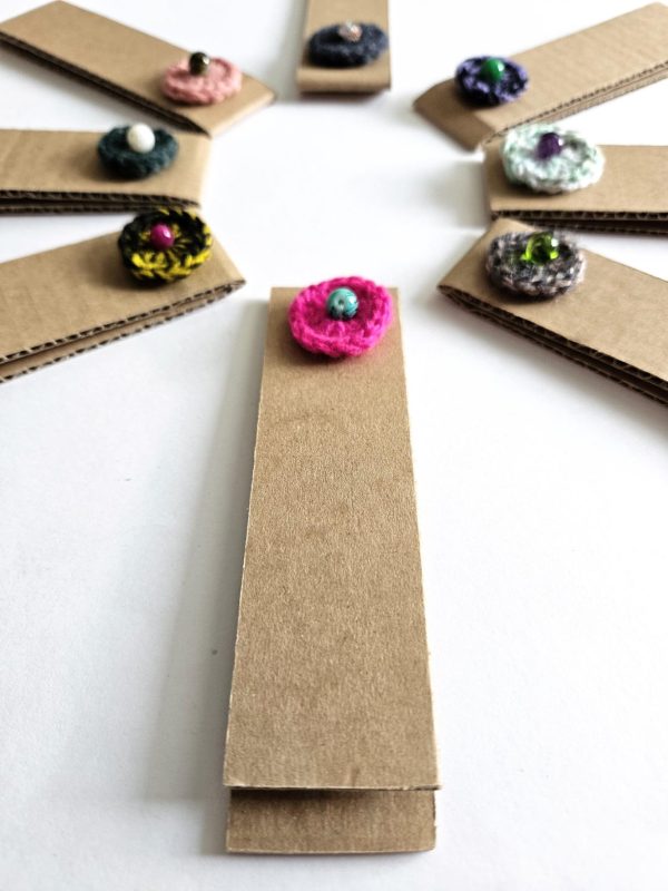 the "Blooming reads" upcycled carton bookmark - close look