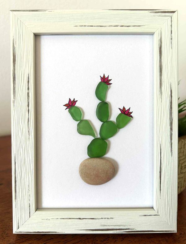 Seaglass Artwork Cactus – Handmade Beach Stone Wall Décor