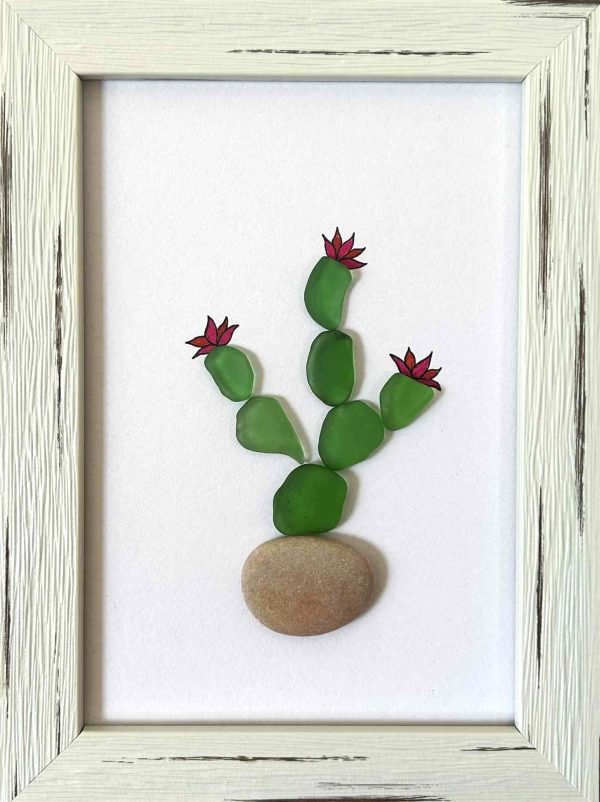 Seaglass Artwork Cactus – Handmade Beach Stone Wall Décor