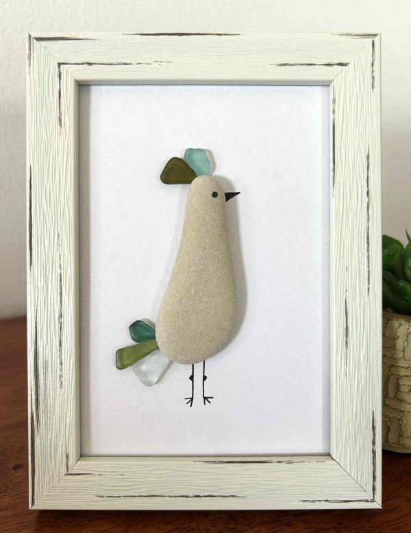 Coastal Bird Wall Art – Cyprus Seaglass & Pebble Handmade Design