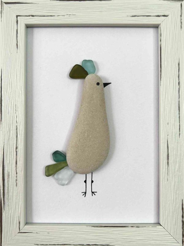 Coastal Bird Wall Art – Cyprus Seaglass & Pebble Handmade Design