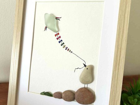 Whimsical Bird Flying Kite – Coastal Seaglass and Pebble Art