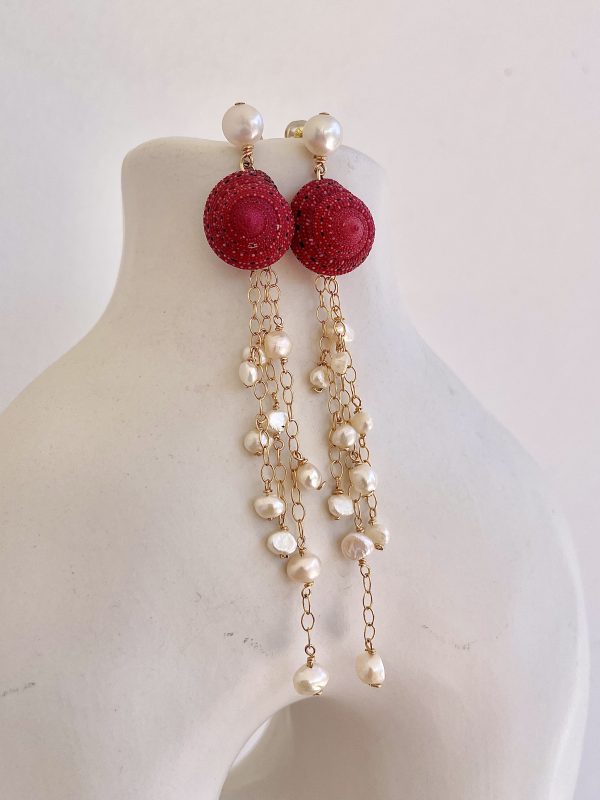 Strawberry Shell & Freshwater Pearl Drop Earrings - Image 2