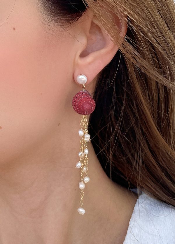 Strawberry Shell & Freshwater Pearl Drop Earrings - Image 3