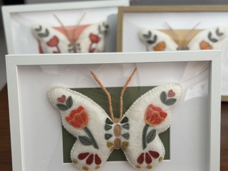 Felt Butterfly Ornaments - Framed green background