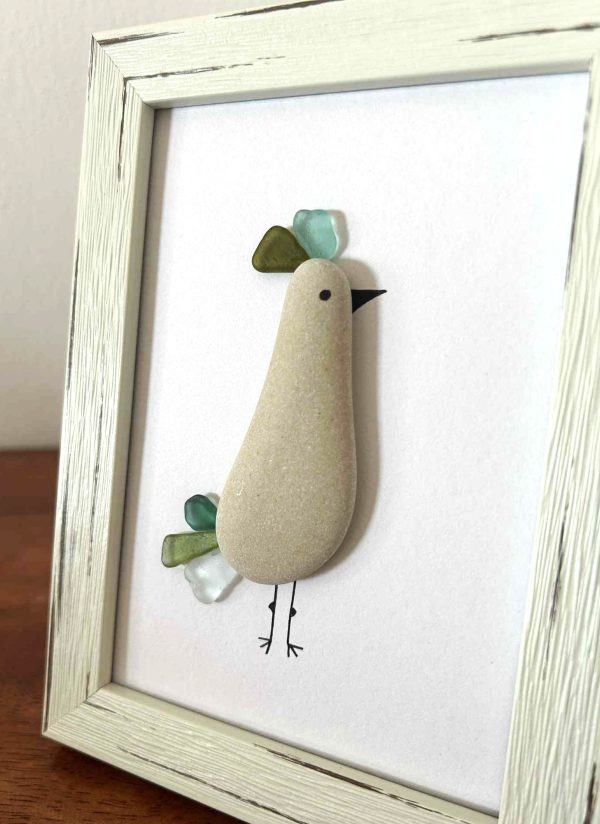 Coastal Bird Wall Art – Cyprus Seaglass & Pebble Handmade Design