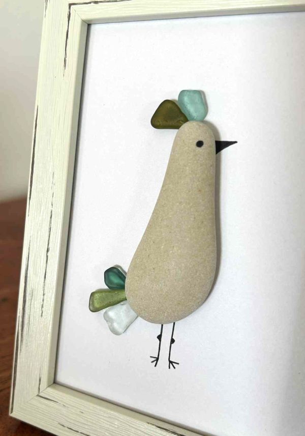 Coastal Bird Wall Art – Cyprus Seaglass & Pebble Handmade Design