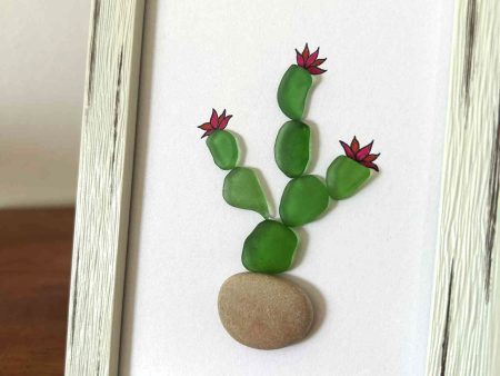 Seaglass Artwork Cactus – Handmade Beach Stone Wall Décor