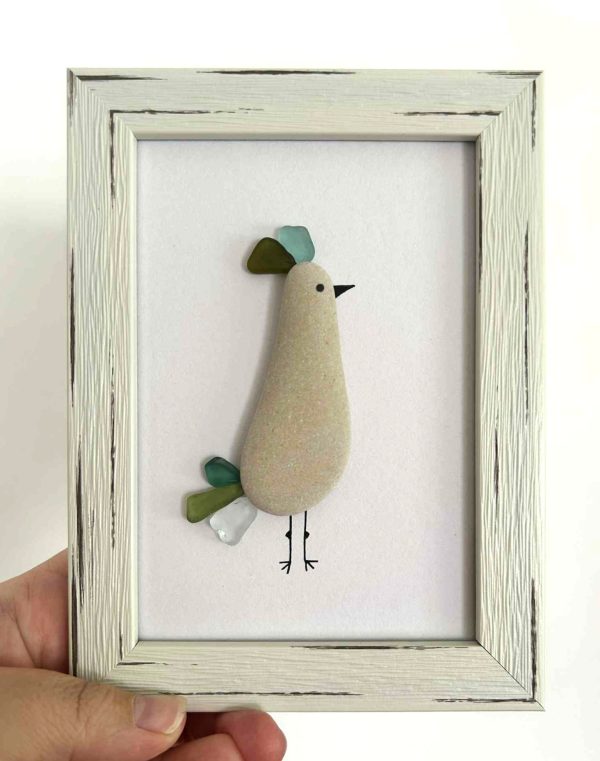 Coastal Bird Wall Art – Cyprus Seaglass & Pebble Handmade Design