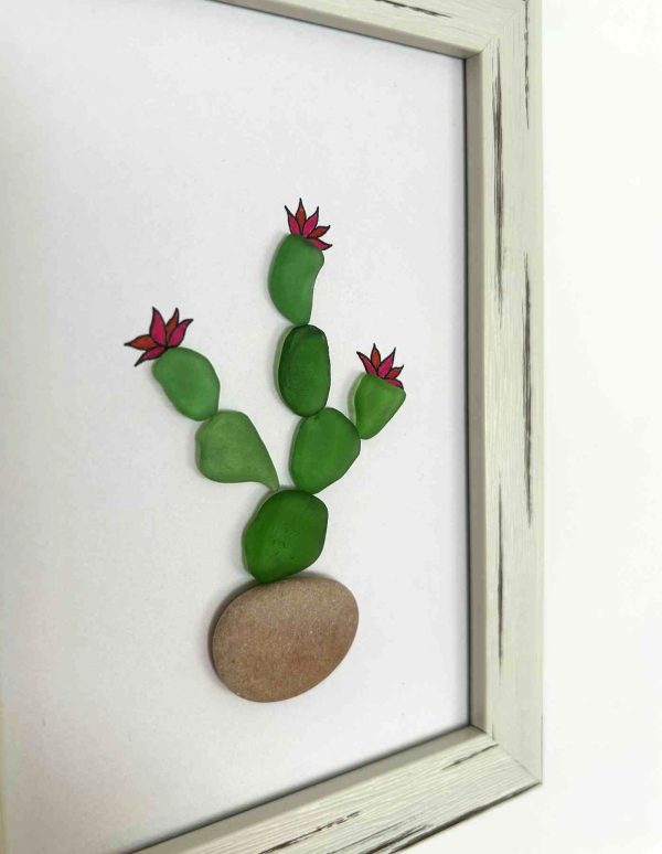 Seaglass Artwork Cactus – Handmade Beach Stone Wall Décor