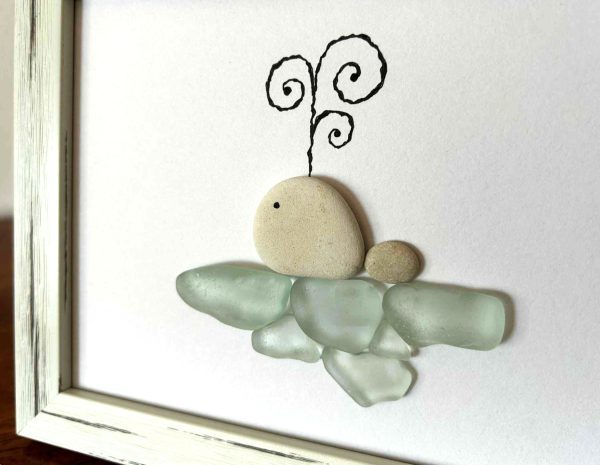 Cute Whale Seaglass Artwork – Handmade Coastal Home Décor Gift