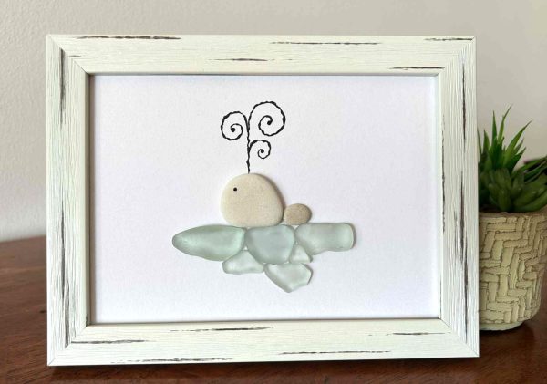 Cute Whale Seaglass Artwork – Handmade Coastal Home Décor Gift