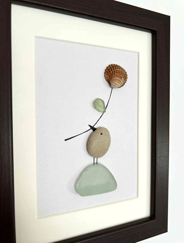 Handmade Seaglass Bird Art – Coastal Wall Décor with Seashell Flower
