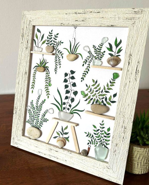 Seaglass and Pebble Botanical Art – Handmade Nature-Inspired Wall Décor from Cyprus