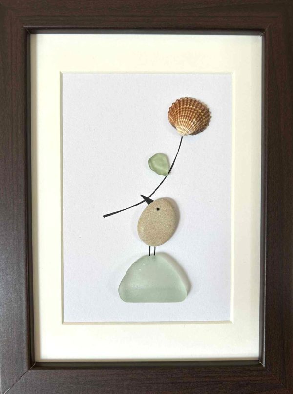 Handmade Seaglass Bird Art – Coastal Wall Décor with Seashell Flower