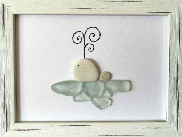 Cute Whale Seaglass Artwork – Handmade Coastal Home Décor Gift