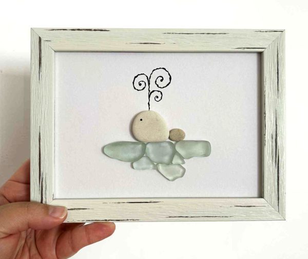 Cute Whale Seaglass Artwork – Handmade Coastal Home Décor Gift