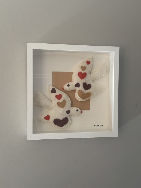 2 Beautiful Felt "Love Birds" Framed Wall Decor - Image 2