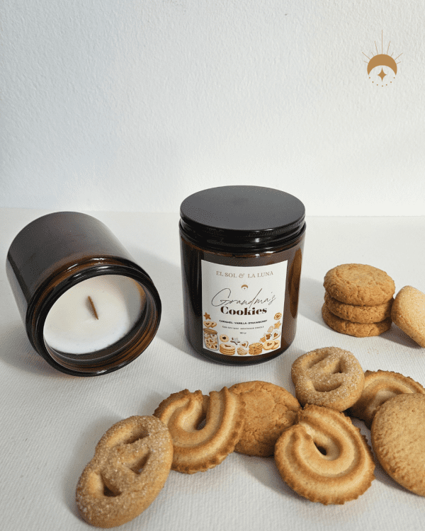 grandma's cookies candle, amber caramel jar, butter cookies