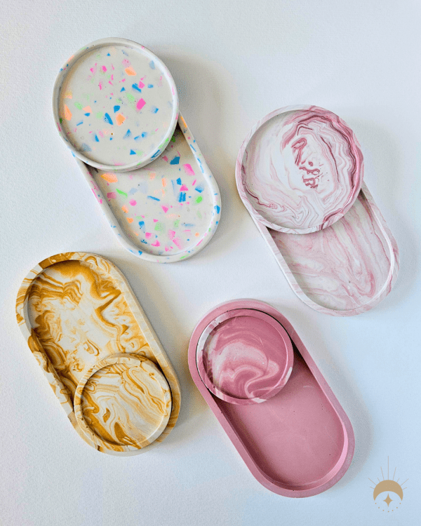 Jesmonite oval trays and matchiing coasters
