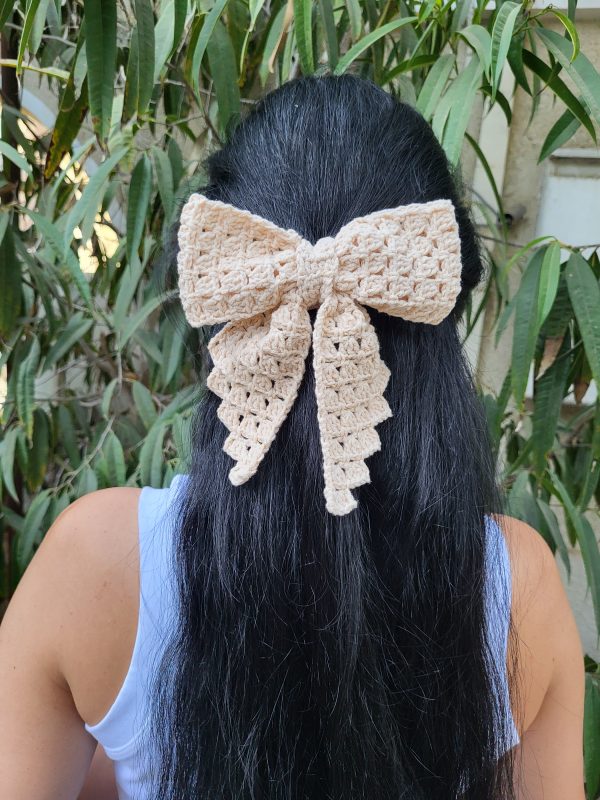 Handmade Crochet Hair Bow - Fairy Wings Collection (Winter or Oyster) - Image 5