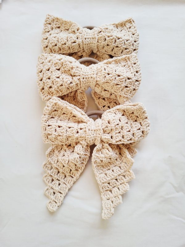 Handmade Crochet Hair Bow - Fairy Wings Collection (Winter or Oyster) - Image 4