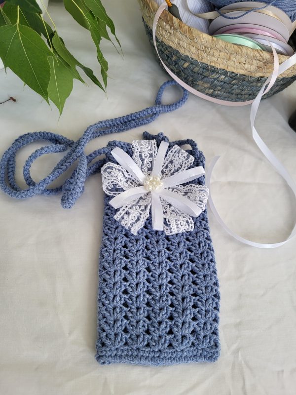 Handmade crochet phone bag with adjustable strap "Whisper Gardian" (choose your coller) - Image 5
