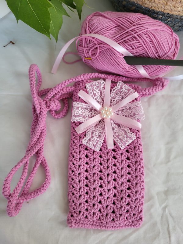 Handmade crochet phone bag with adjustable strap "Whisper Gardian" (choose your coller) - Image 4