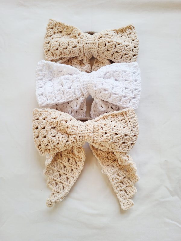 Handmade Crochet Hair Bow - Fairy Wings Collection (Winter or Oyster)