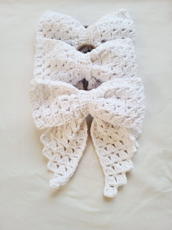 Handmade Crochet Hair Bow - Fairy Wings Collection (Winter or Oyster) - Image 2