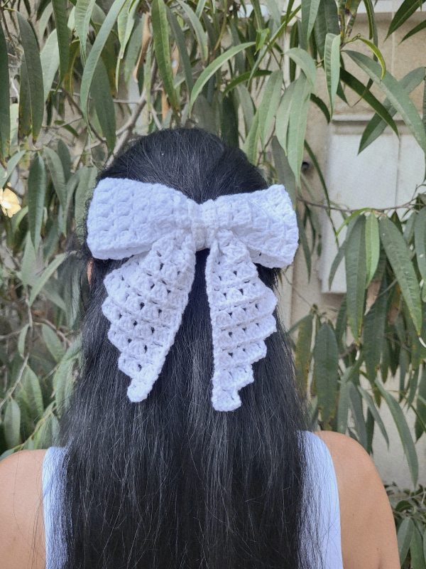 Handmade Crochet Hair Bow - Fairy Wings Collection (Winter or Oyster) - Image 3